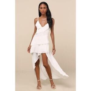Lulus Brinna Ivory Ruffled High-low Maxi Dress White - Size M